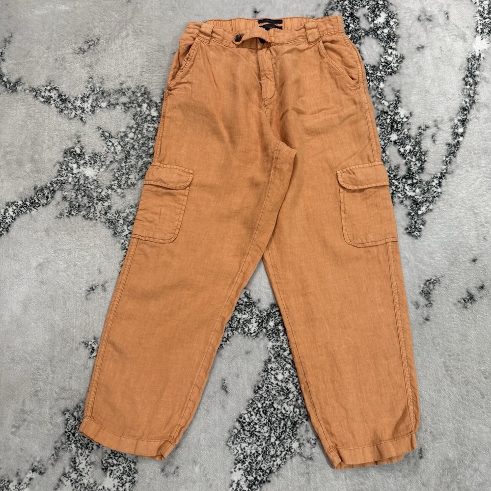 Rachel Rachel Roy Womens Size M Orange 100% Linen Cargo Pants Elastic Waist